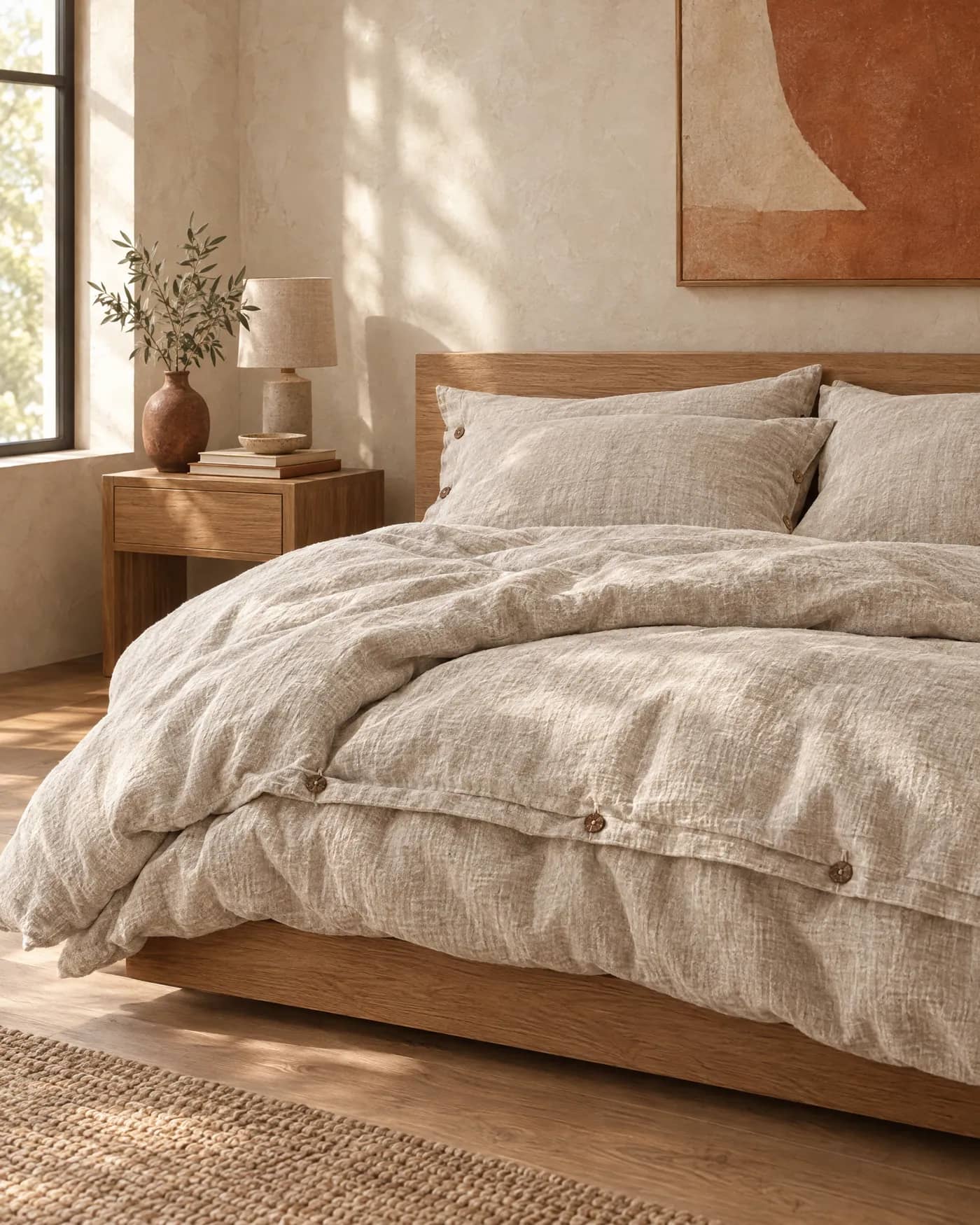 Ridgeline Washed Linen Duvet Set on an oak bed